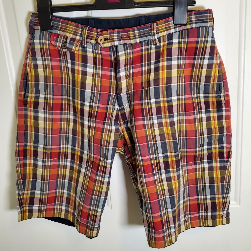Polo Reversible Chino Shorts 32W Navy/Plaid 2 in 1